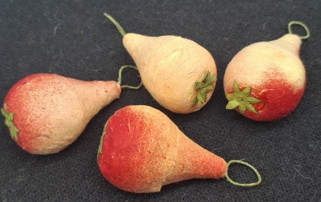 Vintage German Cotton Christmas Tree Ornaments: this is a very nice set of old Germany Cotton Christmas Ornaments, great for a feather tree, they show well and don't have any damage,