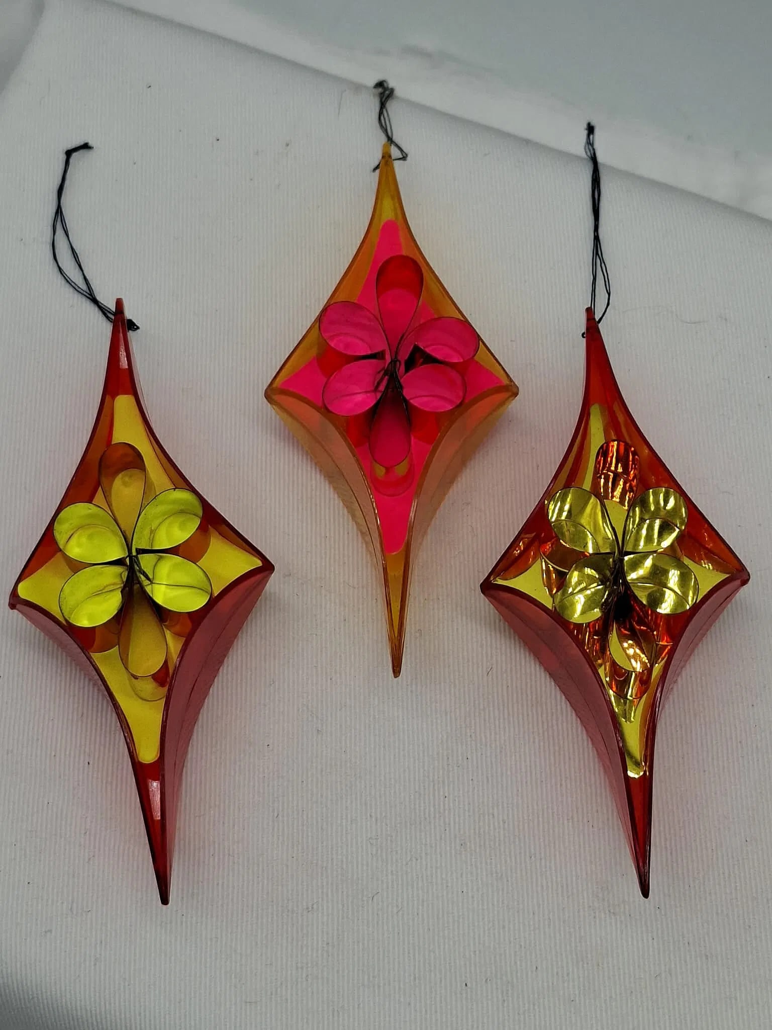 Mid Century Christmas Ornaments: these are very difficult to find, double sided, very bright and they show well! about 5 inches