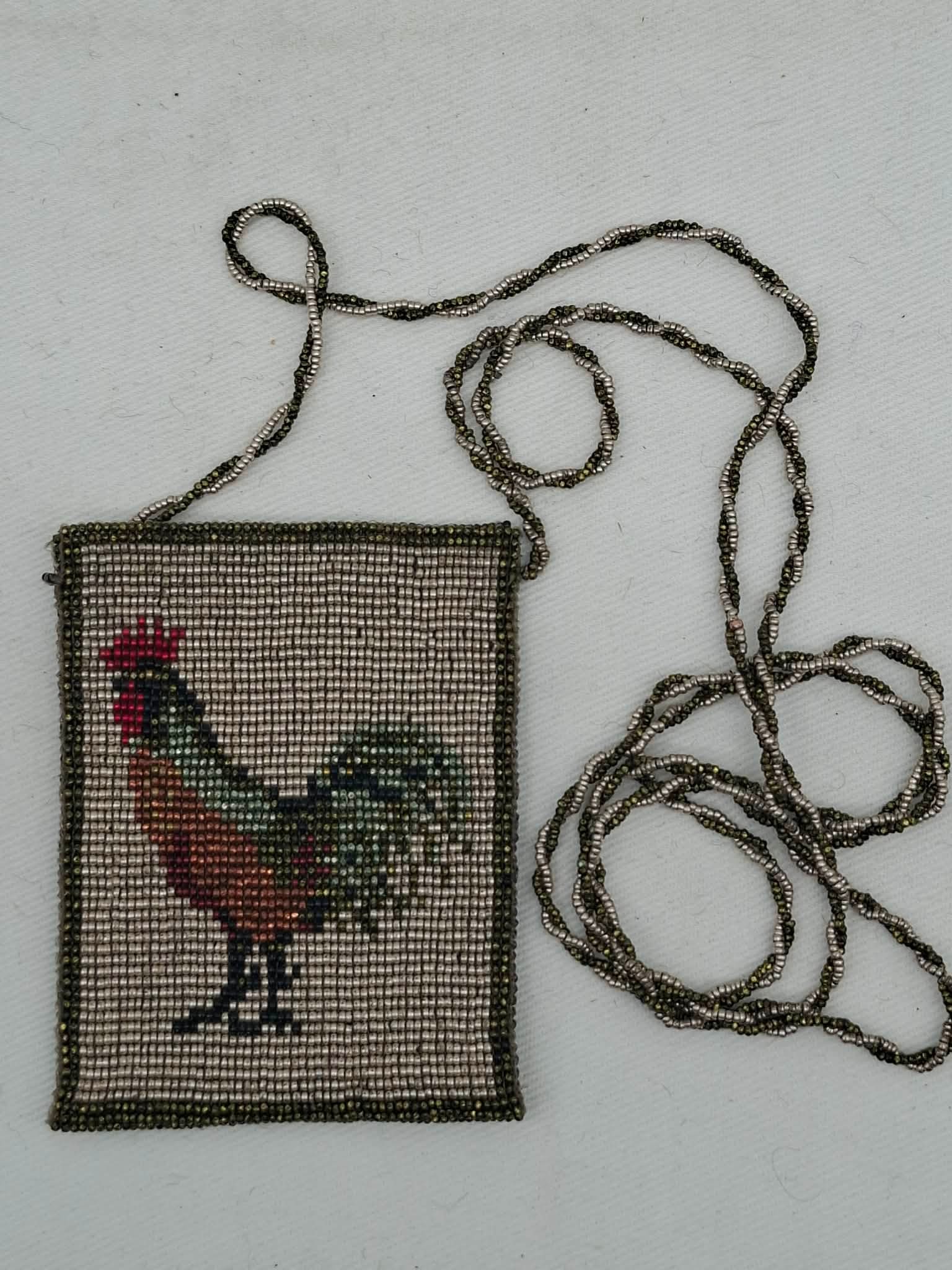 1920s Miniature Beaded Bag ~ Doll Size: this is a very nice piece of French bead work, a shoulder bag, about 1 1/2 x 2 1/4 inches