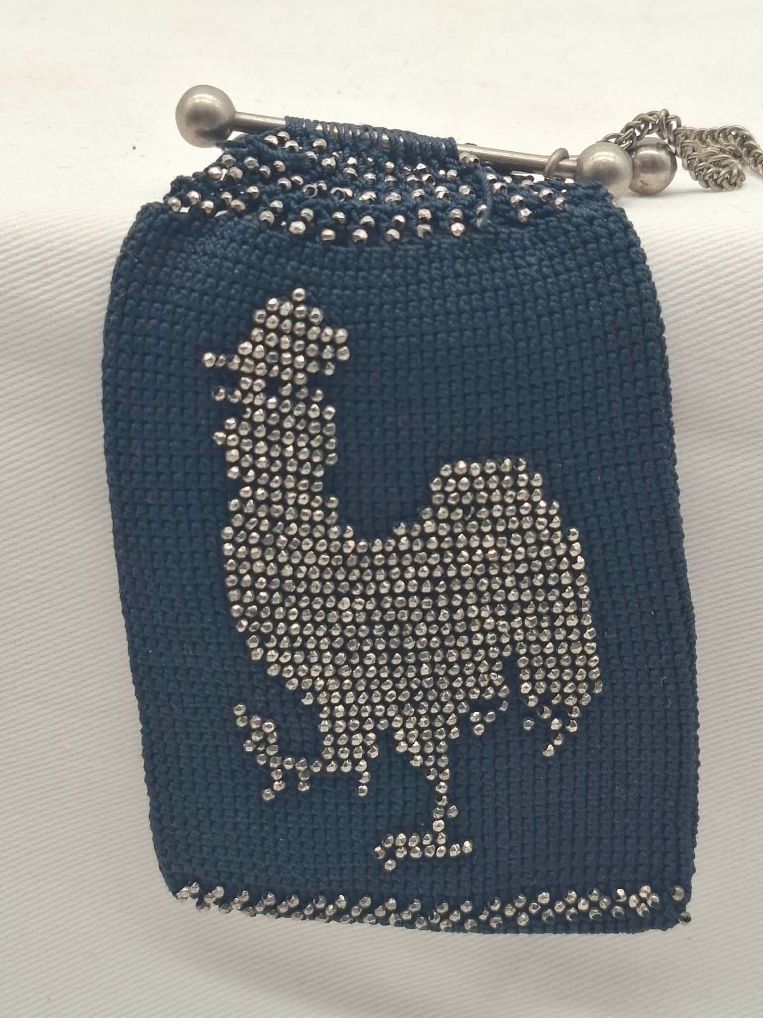 1920s Miniature Handbag ~ Cut Steel Beads ~ Doll Size: Antique doll sized handbag. decorated with cut steel beads, it is about 2 1/2 x 4 inches. perfect for a doll