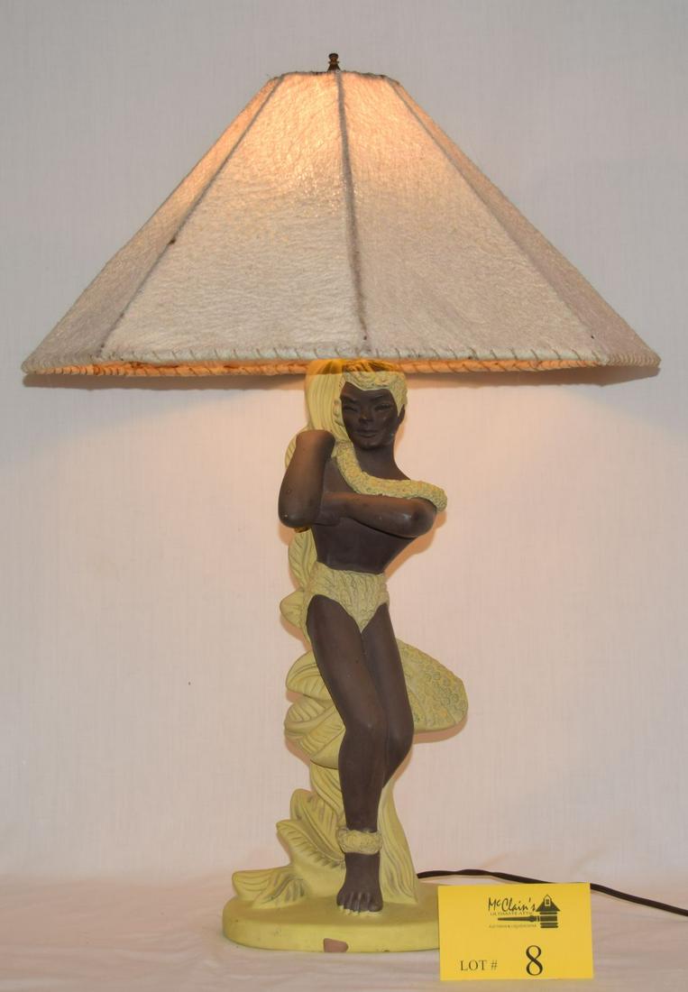 CHALKWARE MALE HULA DANCER TABLE LAMP; REGLOR OF (1 of 6)
