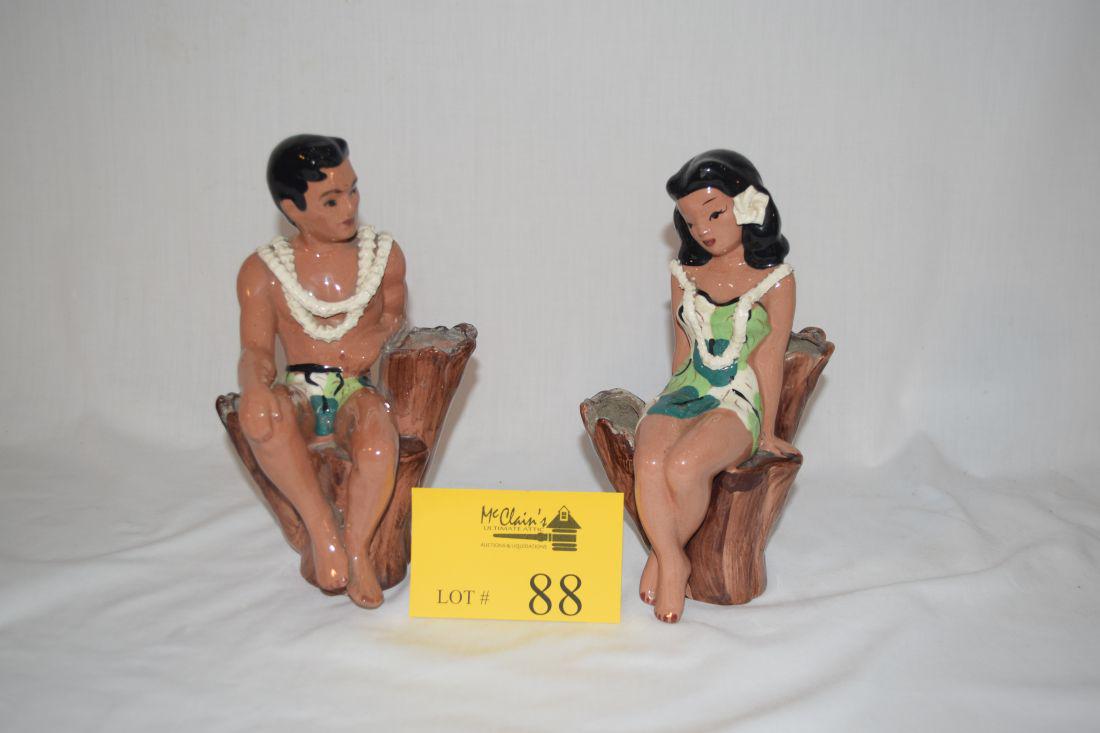 DELEE SITTING FIGURAL VASES, MAUI & LEILANI (1 of 3)