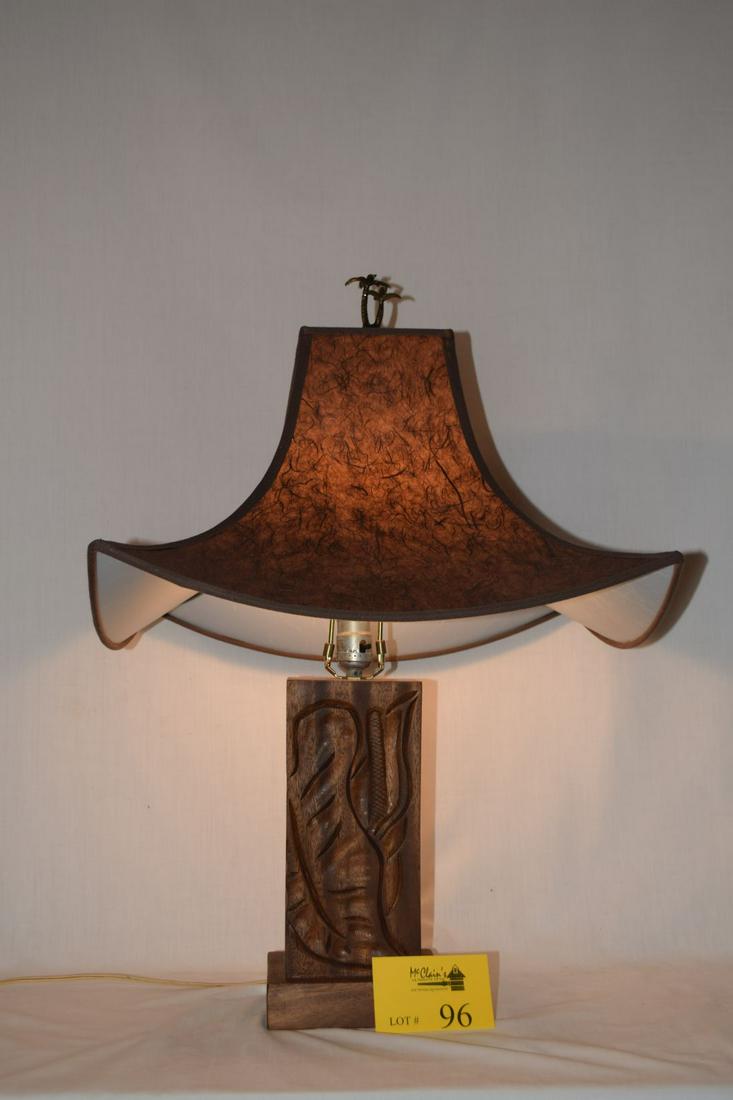CARVED MONKEYPOD TABLE LAMP, APE MOTIF, MULBERRY PAPER (1 of 4)