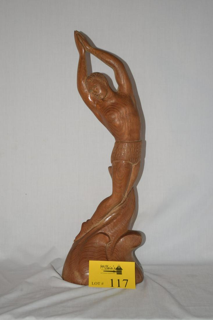 CARVED OAK SWIMMER LAMP BASE (1 of 3)