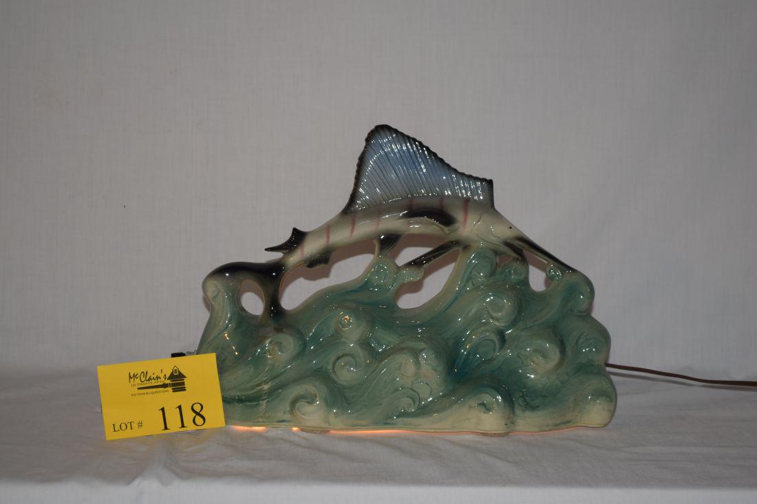 CERAMIC TABLE LAMP, SWORD FISH; BY LANE & CO. (1 of 1)