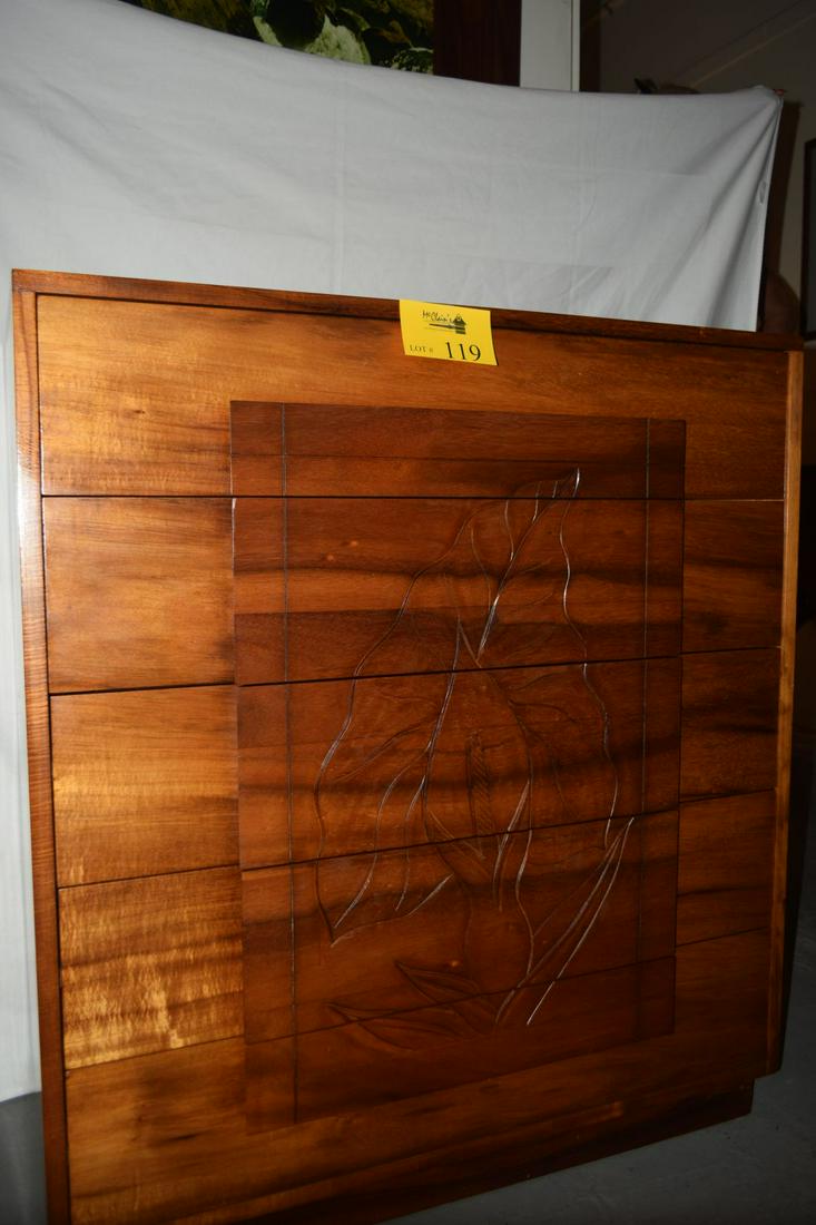 CARVED KOA 5 DRAWER DRESSER, APE FLOWER & LEAF (1 of 3)