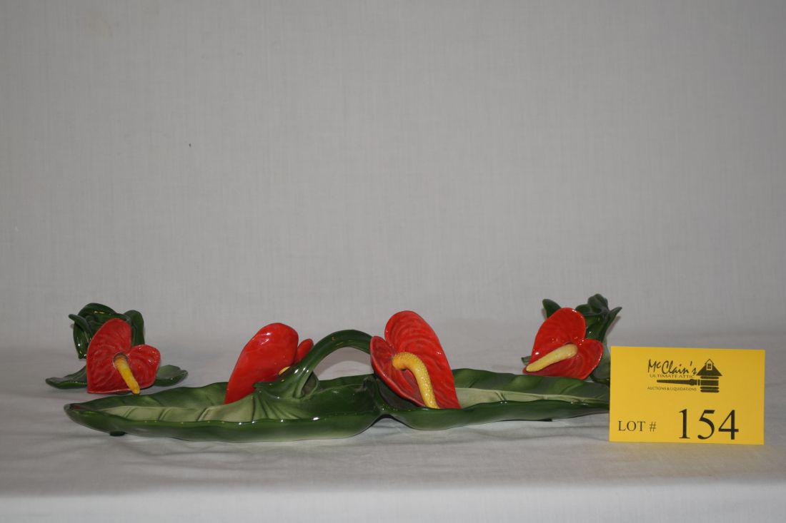 SANTA ANITA WARE CONSOLE SET, 3D ANTHURIUM FLOWERS (1 of 4)