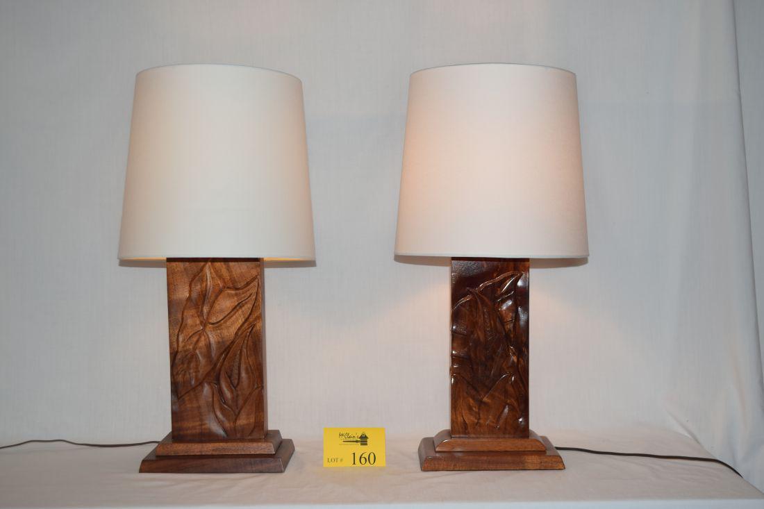 BLAIR'S KOA TABLE LAMPS, CARVED APE FLORAL DESIGN (1 of 4)