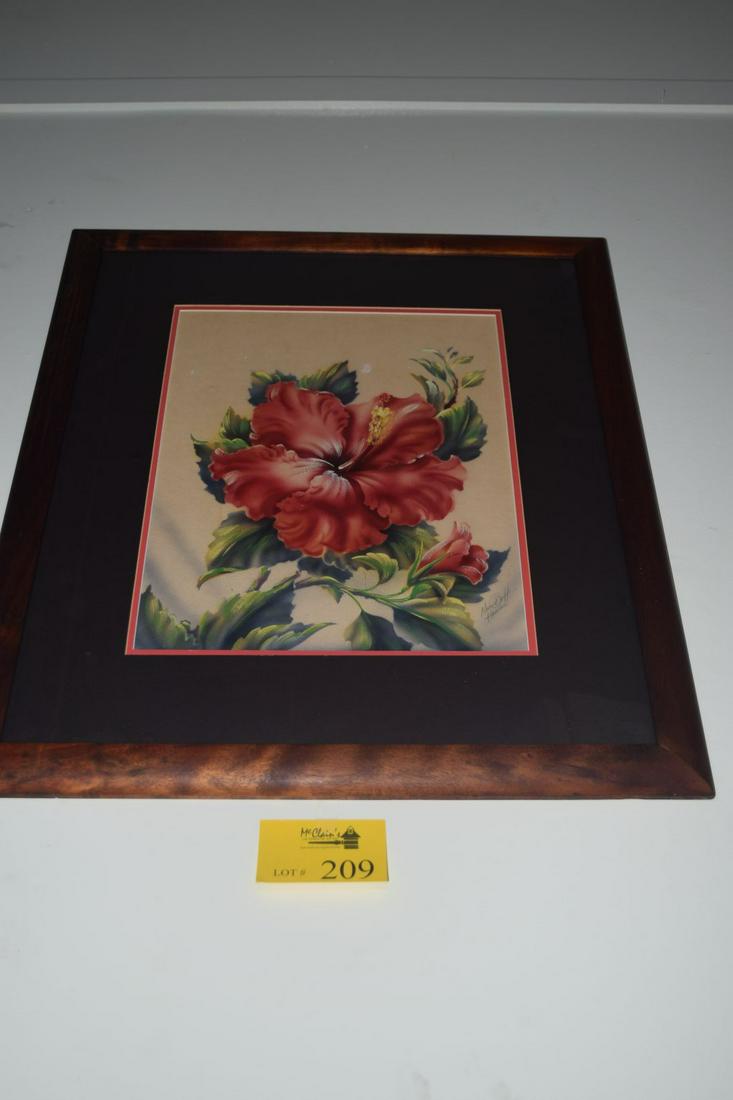 KOA FRAMED MUNDORFF AIRBRUSH PAINTING, RED HIBISCUS (1 of 2)