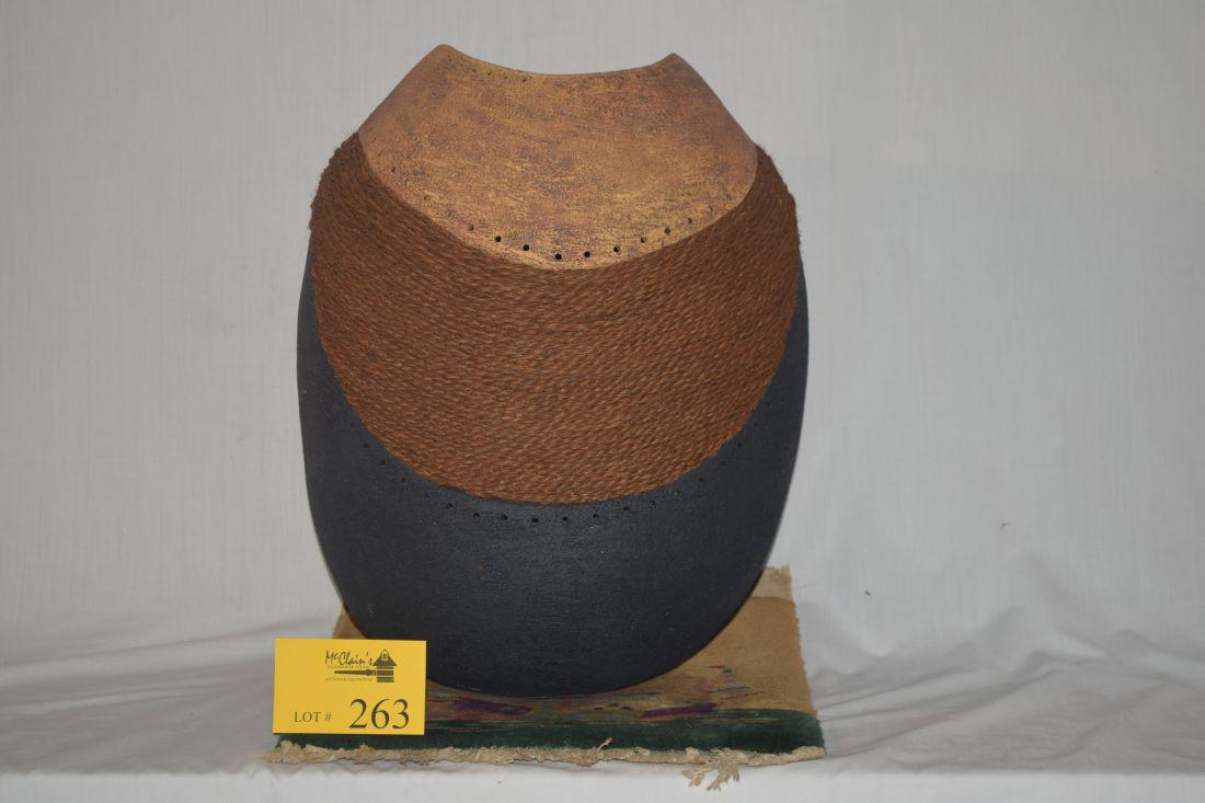 LUCILLE COOPER RAKU & RAFIA VESSEL, HAWAIIAN WARRIOR (1 of 2)