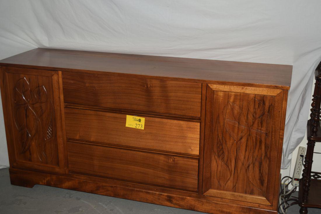 KOA 9 DRAWER DRESSER/SIDE BOARD, APE LEAF CARVED DOORS (1 of 3)