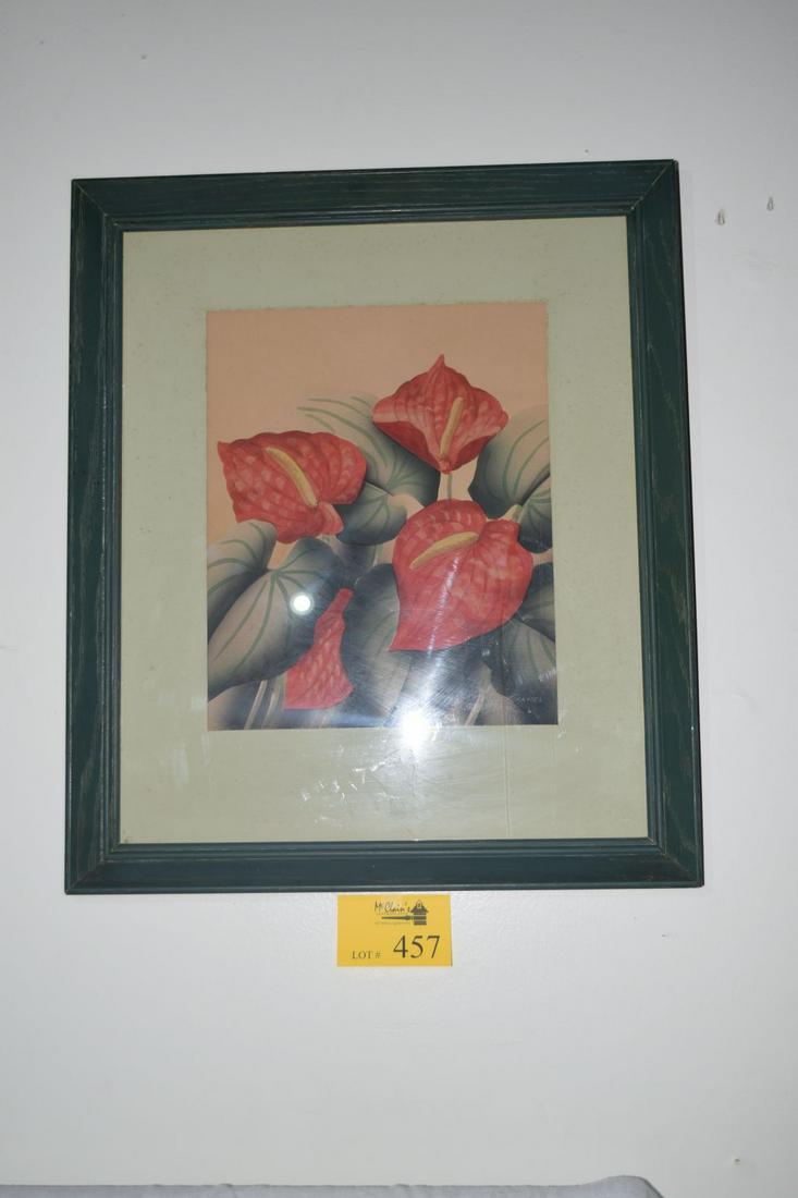 FRAMED SHIRRELL GRAVES WATERCOLOR, RED ANTHURIUM (1 of 3)