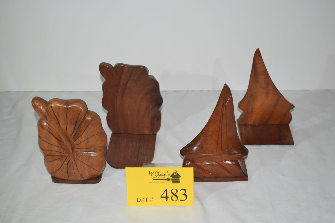CARVED KOA BOOKENDS, HIBISCUS & SAIL BOATS (1 of 4)