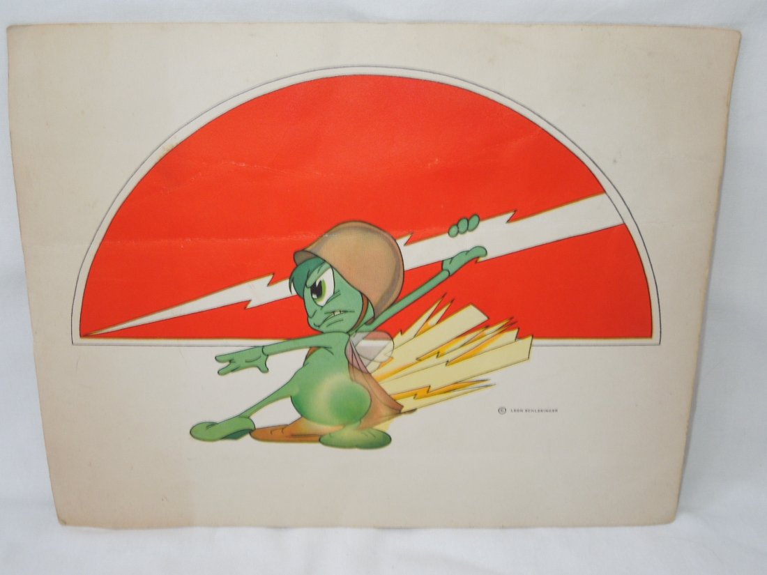WWII 78th Infantry Division Logo Poster: WWII 78th Infantry Lightning Division color patch/logo paper by Warner Bros. Cartoon founder Leon Schlesinger. It measures 8 1/2 x 11 inches.