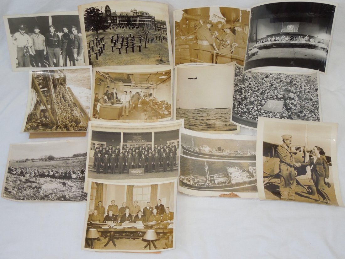 Lot of 13 WWII - Korean War AP 8x10 Photos: WWII - Korean War 8x10 Associated Press photographs, most with captions on the back. Some of the papers are detached but are present.