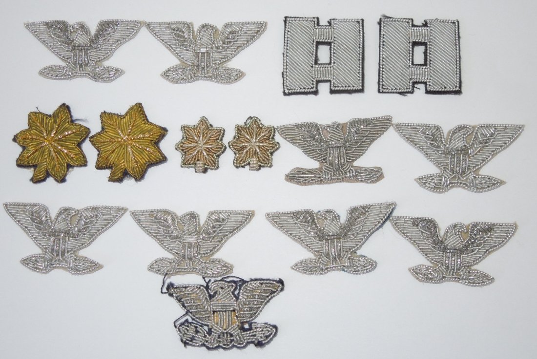 Korean - Vietnam War US Air Force Bullion Officer Rank: Lot of 1950's - 60's era bullion rank insignia. Captain, Major, Lt. Colonel, and Colonel.