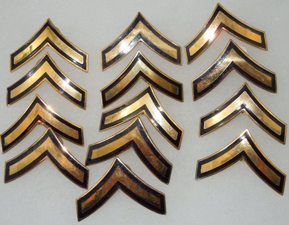 Korean War US Army Large Hat & Helmet Private Rank Pins: Lot of Korean War oversized Private rank with screw backs to attach to helmet liners or fur caps. 13 pieces total.