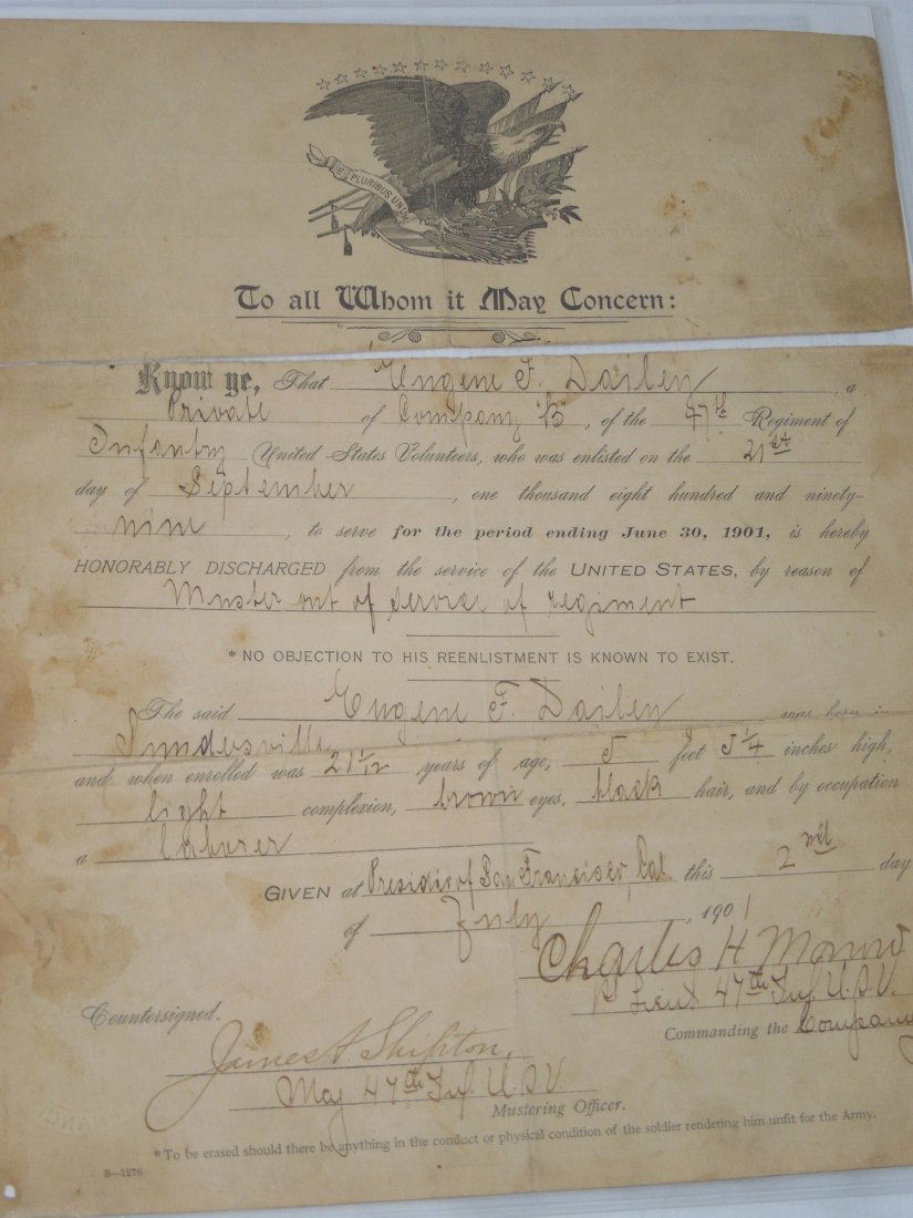1901 Spanish American War 47th Infantry Discharge (1 of 4)