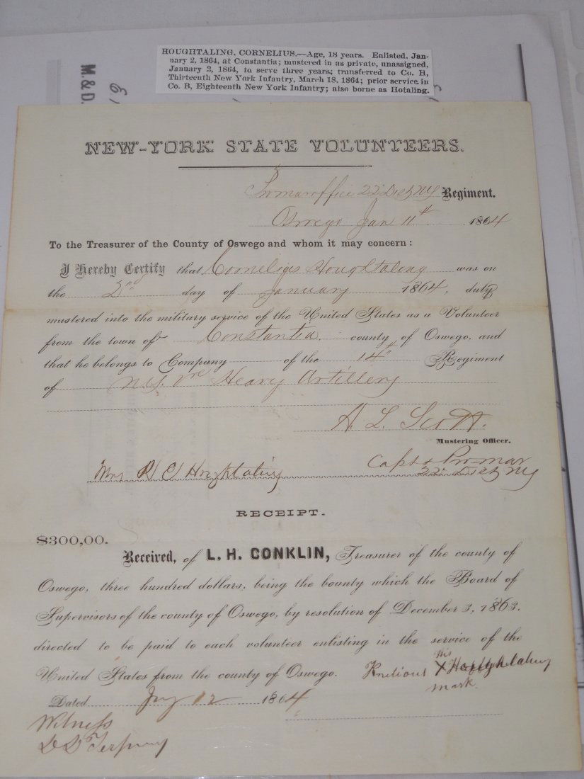 Civil War 1864 New York Volunteer Artillery Certificate (1 of 4)