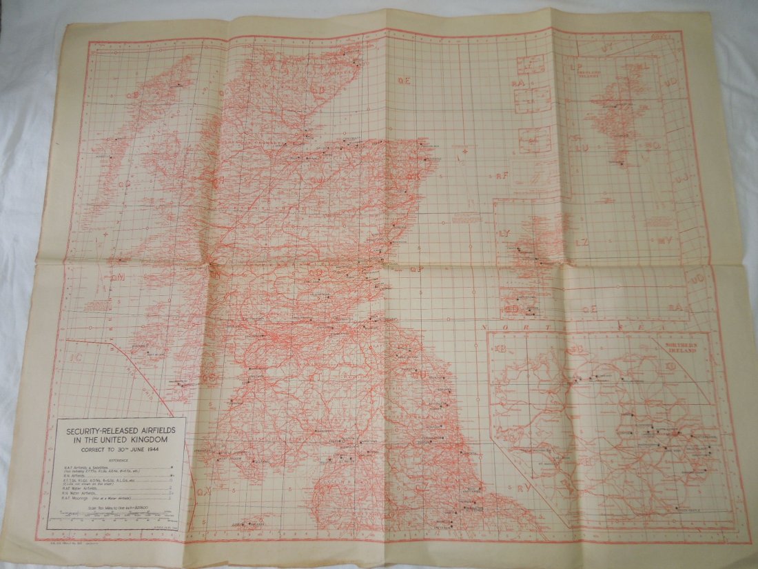 WWII 8th AAF Security Released Airfields in UK Map (1 of 5)