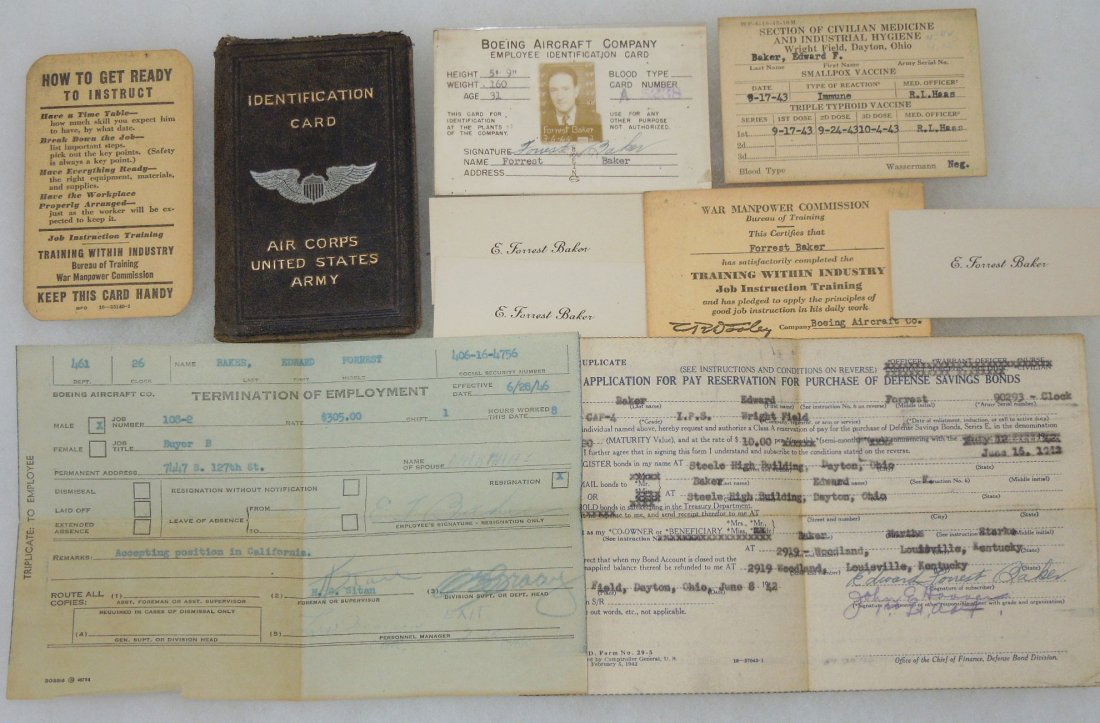 WWII Army Air Corp Boeing Aircraft Employee ID Card Lot (1 of 4)