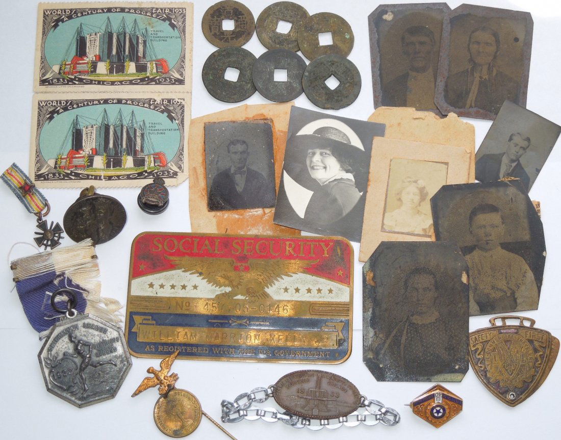 Lot of Old Chinese Coins, Pins, Medals, Tin Type Photos (1 of 10)