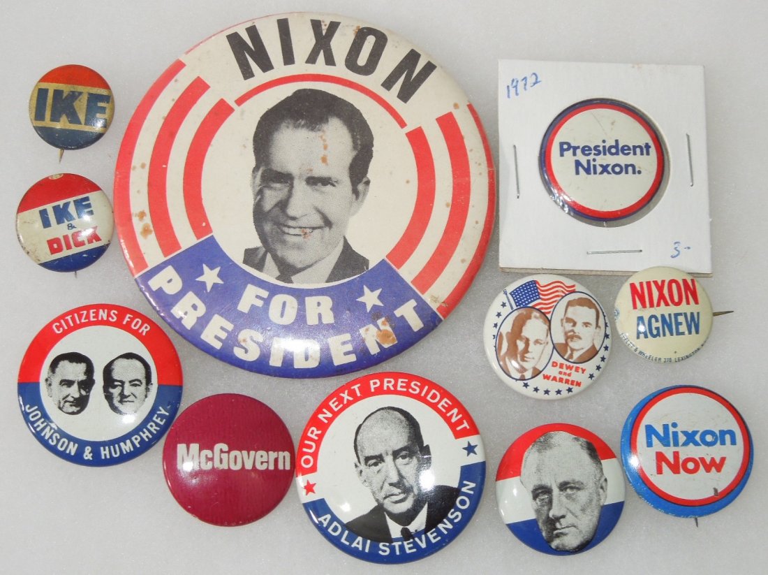 Presidential Political Buttons FDR Ike Johnson Nixon (1 of 4)