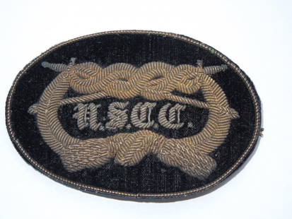1800s USMA West Point US Corps of Cadets Bullion Badge: Original bullion cap badge featuring USCC, US Corps of Cadets related to the United States Military Academy at West Point.