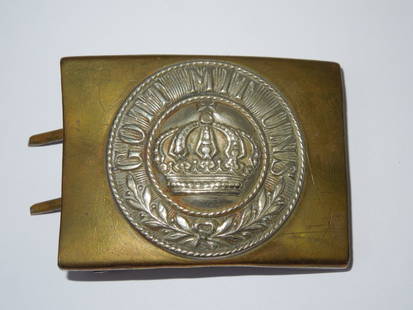 WWI Imperial German Army Belt Buckle: Brass colored WWI Imperial German Soldier's belt buckle with "Gott Mit Uns" on the front.