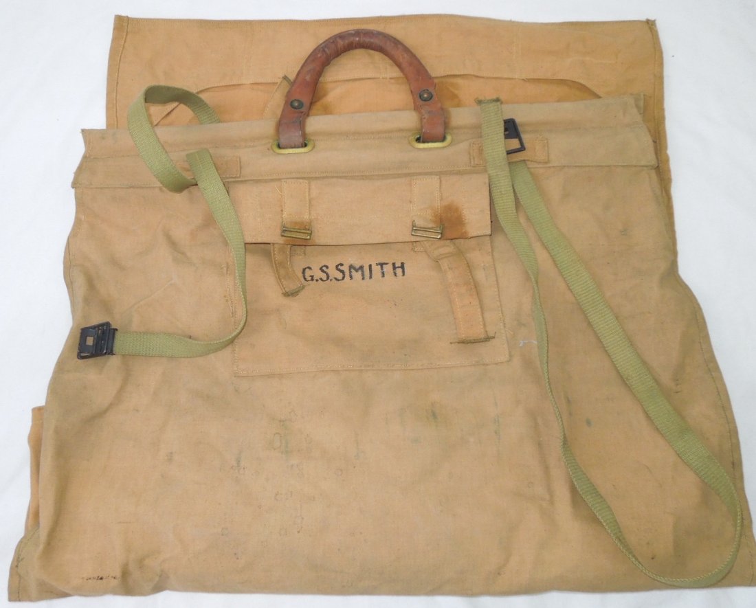 WWII US Army General Officer Named Equipment Bag: Large equipment bag marked G.S. Smith, as belonging to Brig. Gen. George Smith, who would later become a Brigadier General serving in the Fifth US Army in Italy during WWII.