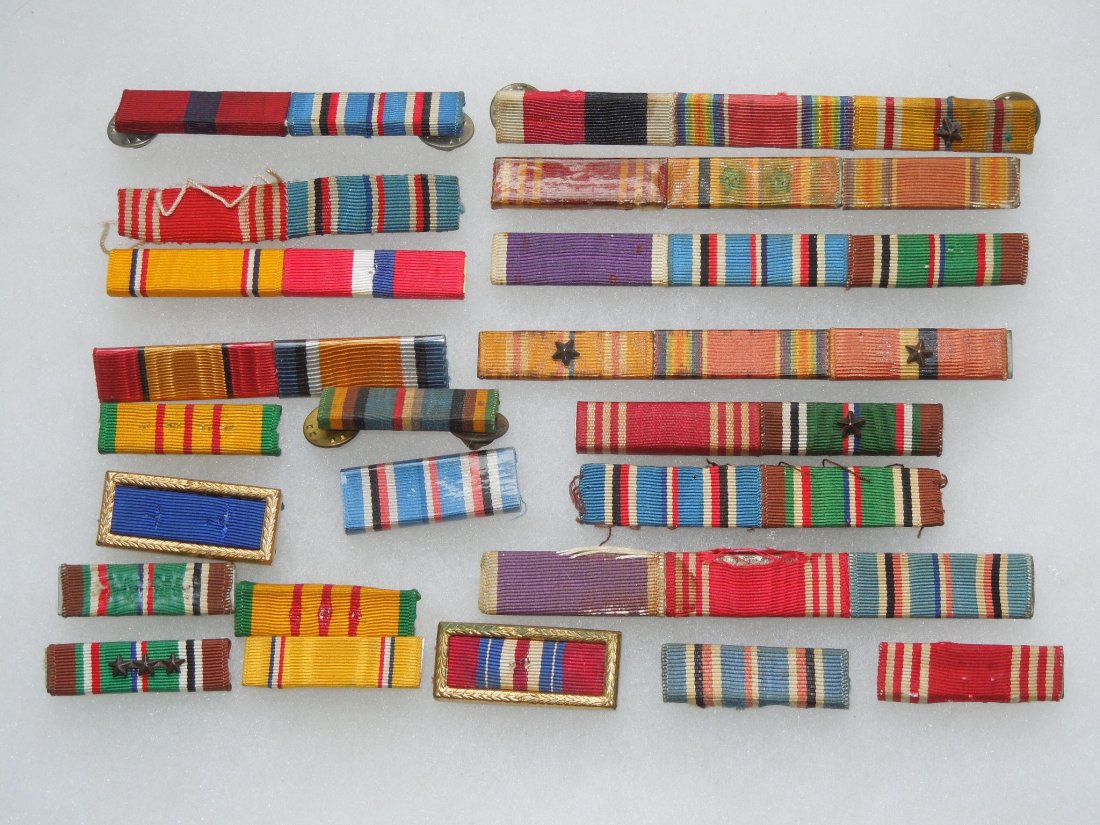 WWII - Vietnam Lot of US Military Ribbon Bars: Lot of 1, 2, and 3 place ribbon bars from WWII to Vietnam era. Some are missing pins or clutches.