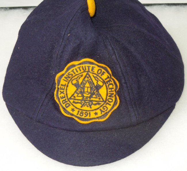 Vintage Drexel University Cap: 1940s-1950s vintage Drexel Institute of Technology Wool Dink Cap Hat. These caps were worn by the Freshman class as part of their initiation. Nice condition for its age.