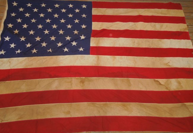 Vintage 1960's Large 9.5 x 7 Foot 50 Star American Flag: Large (Approximately 116" x 84") US 50 Star Flag Circa 1960's. No markings anywhere on it.