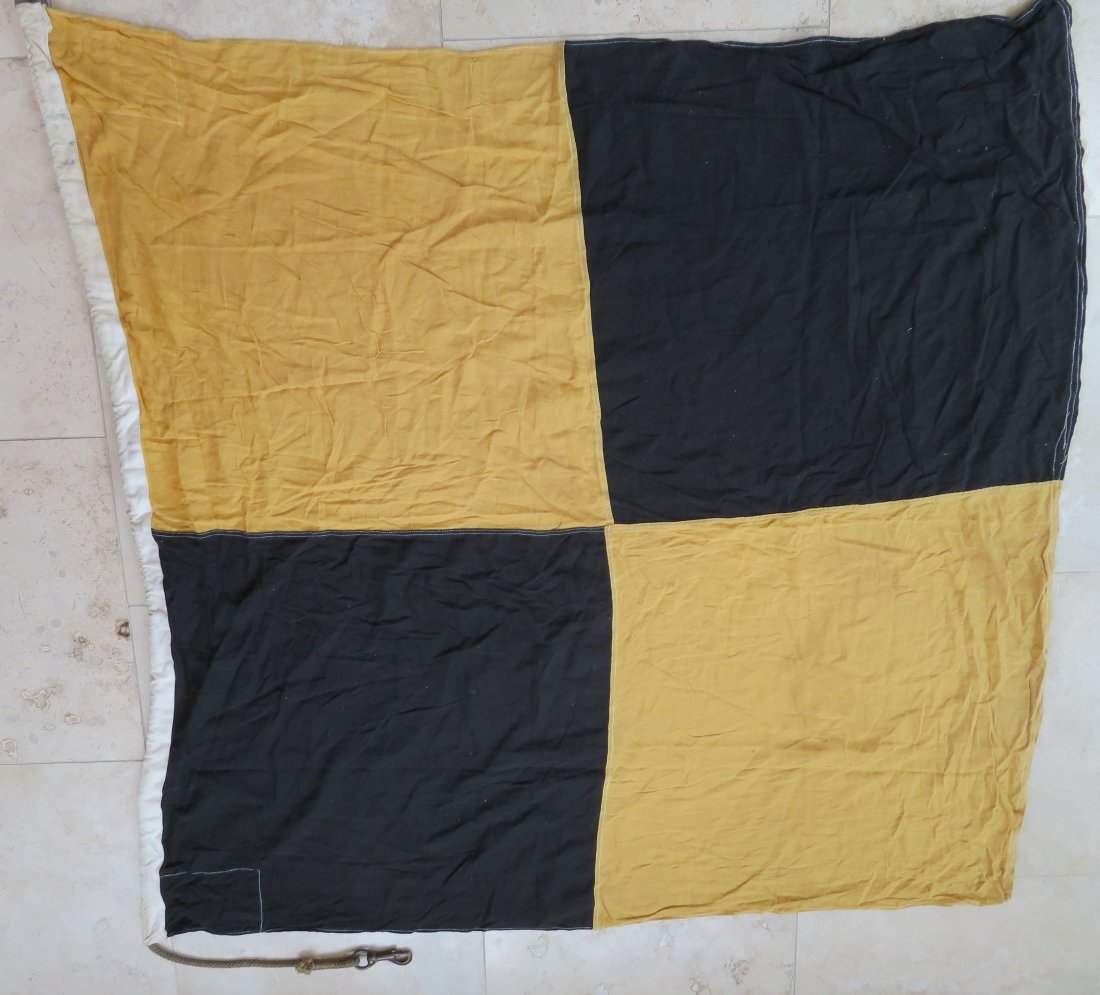 Maritime Nautical Flag Lima "L" Stop Instantly: Maritime Nautical Flag Lima "L" Stop Instantly. Vintage Cotton Navy Maritime Ship's Signal Flag. Design is sewn with rope and brass hardware. This flag is used and has the look of having been out in t
