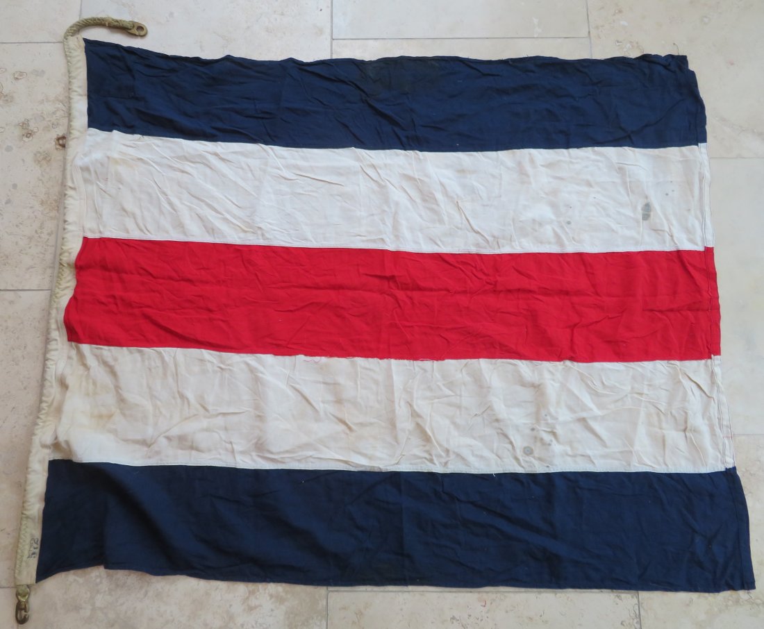 Maritime Nautical Flag Charlie "C" Yes: Maritime Nautical Flag Charlie "C" Yes. Vintage Cotton Navy Maritime Ship's Signal Flag. Design is sewn with rope and brass hardware. This flag is used and has the look of having been out in the water
