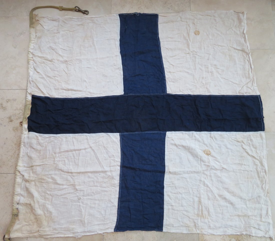 Maritime Nautical Flag Xray "X" Stop Your Intention: Maritime Nautical Flag Xray "X" Stop Your Intention. Vintage Cotton Navy Maritime Ship's Signal Flag. Design is sewn with rope and brass hardware. This flag is used and has the look of having been out