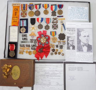 Philippine Insurrection - WWI Officer Medal Badge Group: Large group of insignia, medals, and other pieces to Major Harrie A. Douglass of Pennsylvania. He served from 1899-1901 in the 43rd US Infantry during the Philippine Insurrection, and then again from