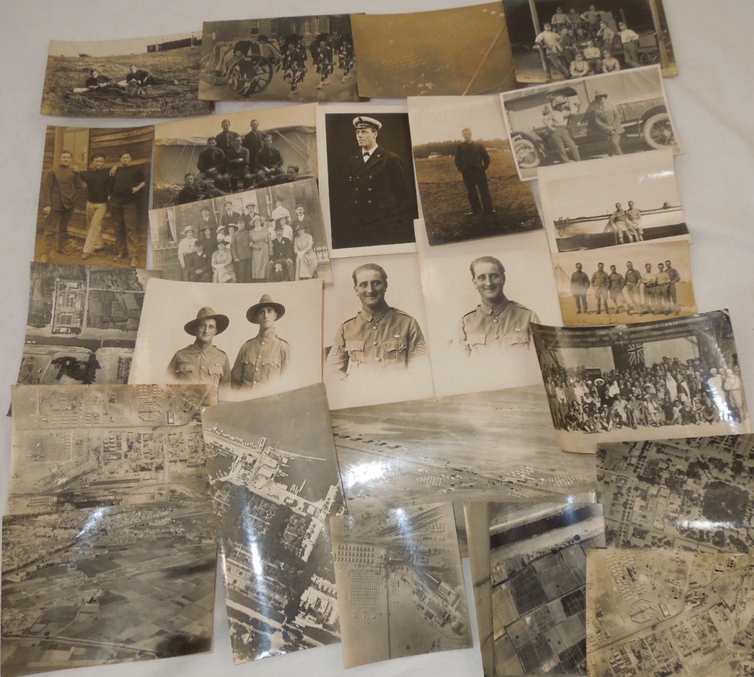 British WWI - WWII Photos & Post Cards RPPC RAF Aerial: British WWI - WWII Photos & Real Picture Post Cards (RPPC) with Royal Air Force 60 Squad Detachment, Aerial Photos, Group Photos and Post Cards, 45 HP Damiler to tow Aeroplane Post Card, etc. You will
