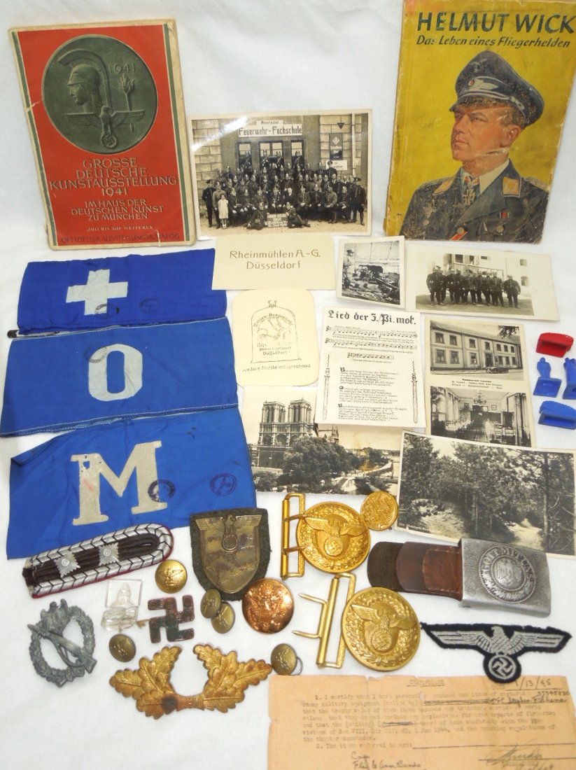 WWII 79th Infantry German Souvenir Bring Backs Badges: Grouping of bringbacks which were acquired by Private First Class Stephen F. Shema who served overseas in Europe with the 79th Infantry Division from April 1944 to September 1945. This collection was 