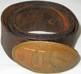 Civil War Union Army Leather Belt & Buckle: Original Civil War era Union US belt and buckle. The leather is still supple and pliable.