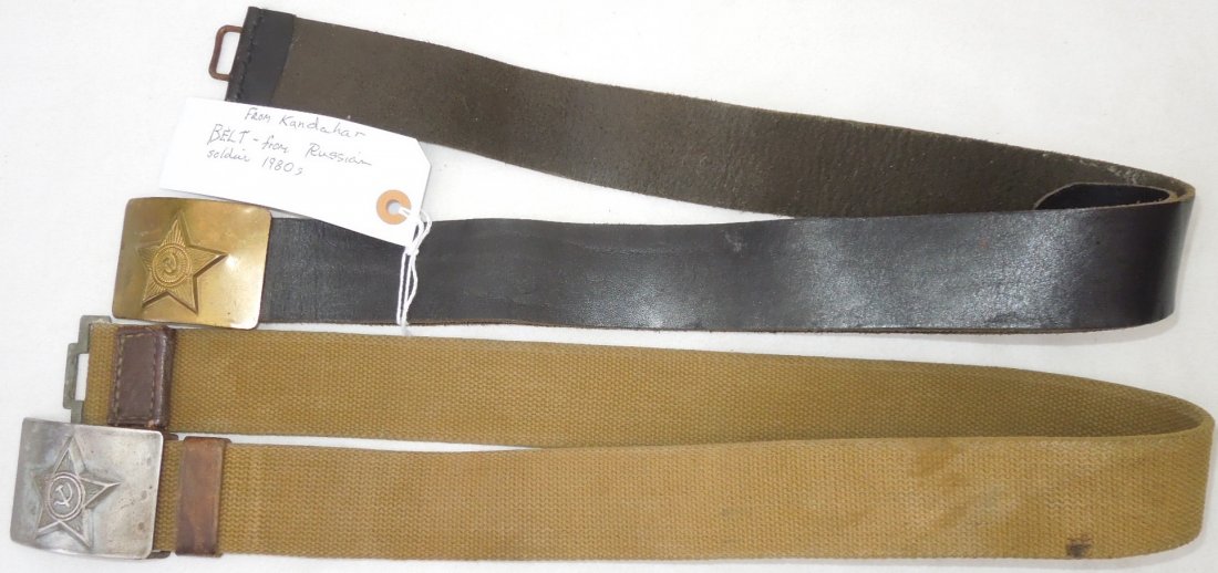 1980s Soviet Military Belt From Kandahar Afghanistan: Original Russian Soldier belt and buckle as obtained by the Consignor while stationed in Afghanistan, via a local that kept it from the Soviet Occupation of Afghanistan in the 80's.