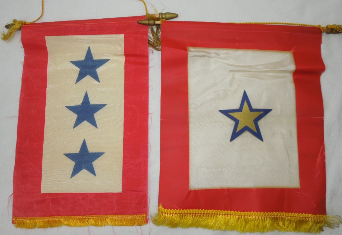 WWII Gold KIA & 3 Star Son In Service Flag Banner Lot: WWII Gold KIA & 3 Star Son In Service Flag Banner Lot. You will receive the 2 banners as pictured. The Gold Killed In Action banner measures: 8 3/4 x 11 1/2 inches. The 3 Star Son in Service Banner me
