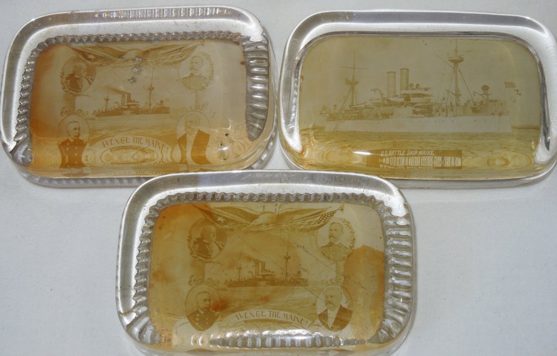 Spanish American War SAW Glass Paperweights Lot: Spanish American War SAW Glass Paperweights Lot of 3. You will receive 3 paperweights. Each paperweight has a photo attached to the bottom so it can be seen through the top of the weight. One picture 
