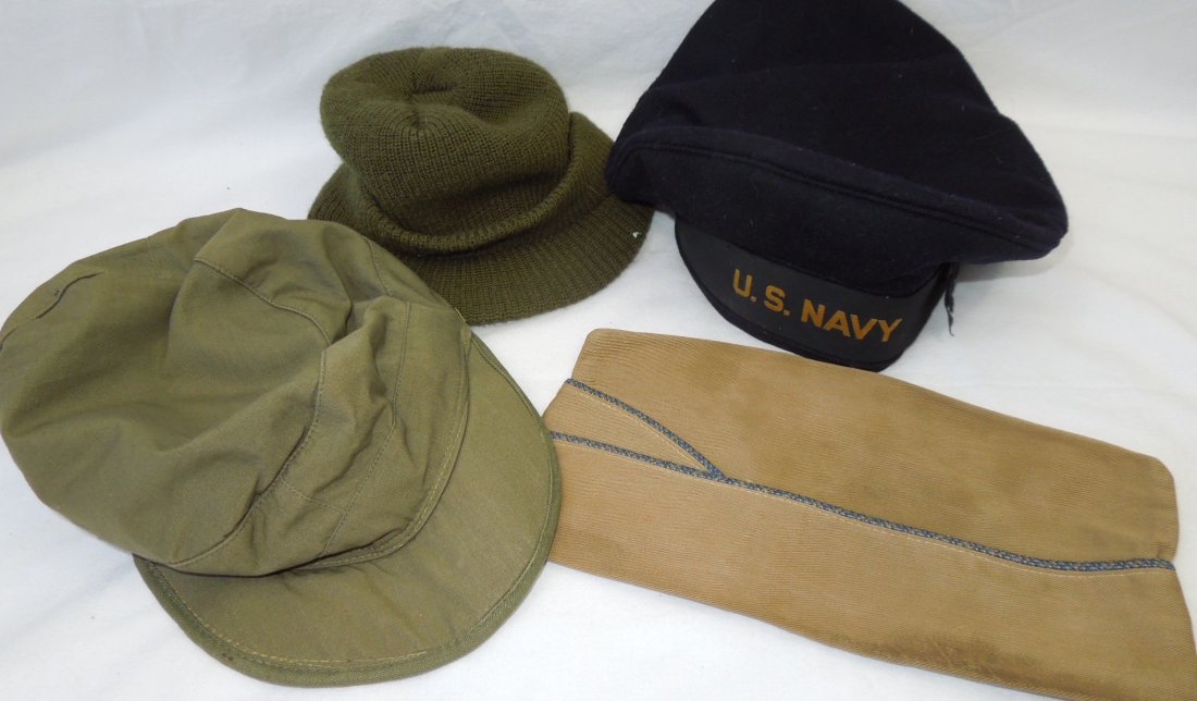 WWII Korea US Army Navy Jeep Donald Duck Caps: WWII Korea US Army Navy Jeep Donald Duck Overseas Caps. You will receive the following 4 items. 1. US Army RARE Tan Chemical Warfare Overseas Garrison Cap with blue and white variegated piping. Faded 