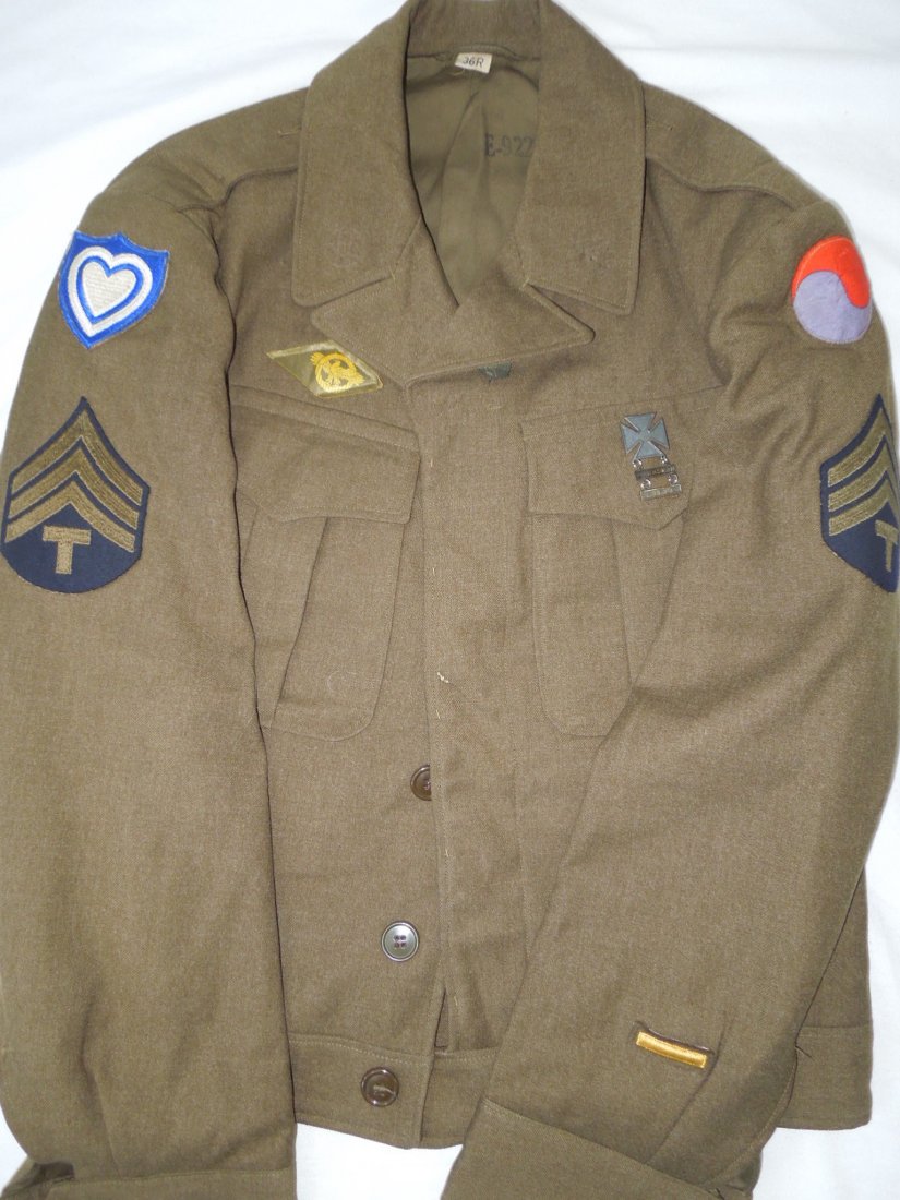 US Military Government Korea XXIV Corps Ike Uniform: Korean War era XXIV Corps and Military Government of Korea patched Ike jacket that came out of the Trenton, NJ area circa 1996 and has been with the consignor ever since. Features a theater made silk 