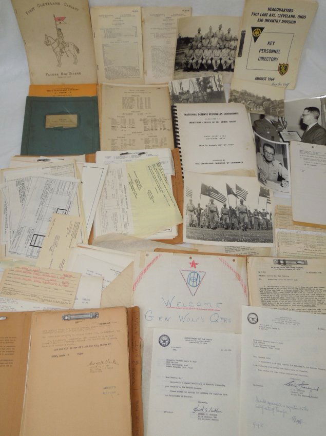 Army BG Louis Wolf 107th Calvary 83d Infantry Div Group: Army Brigadier General Louis B. Wolf 107th Calvary and 83rd Infantry Division Group. Some of the items in this huge group are BG Wolfs 107th Calvary Troop A Blue Book Training Manuals and Photos, Mili