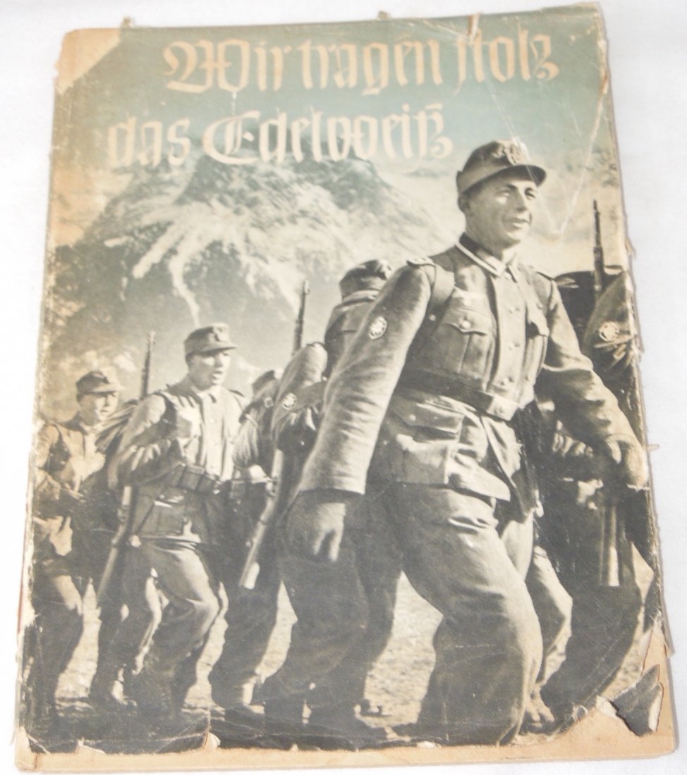 Das Edelweiss WWII German Military Book: Original 1941 dated book by Max Seidel, 110 pages with B&W images and dust cover in very worn condition.