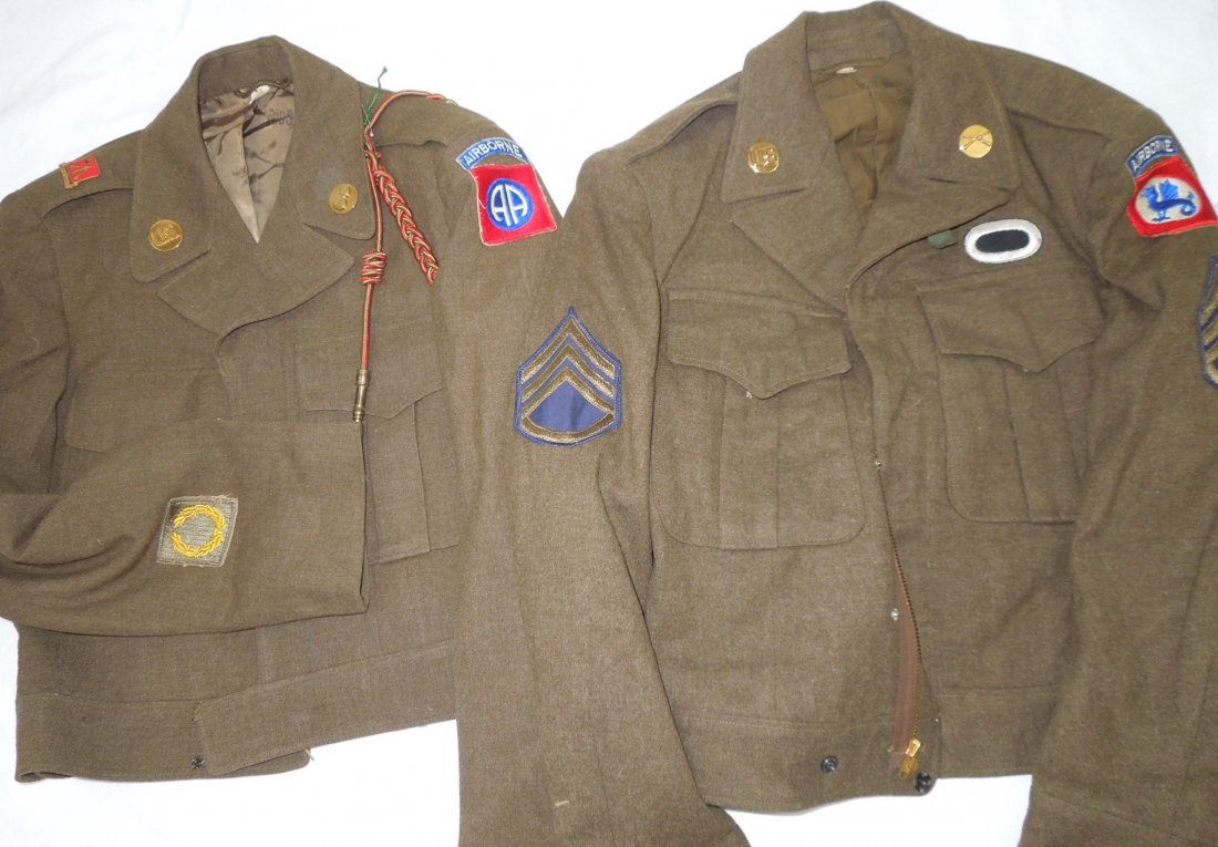Korean War 82nd Airborne 508th RCT Ike Jackets Lot: Two post WWII Ike jackets, one patched to the 508th Regimental Combat Team with a jump oval sewn on, another to the Staff Sergeant of the 82nd Airborne. Nice insignia on both, good overall condition o