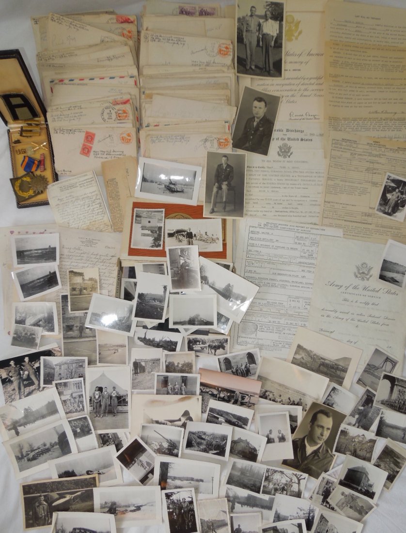 WWII US Army Liaison Pilot ETO Medal Photo Letter Group: Large group from Liaison Pilot 1st Lt. Walter H. Gerving of the 951st Field Artillery Battalion of the First Army in Europe WWII. He flew artillery spotting missions. This archive includes his self-ce