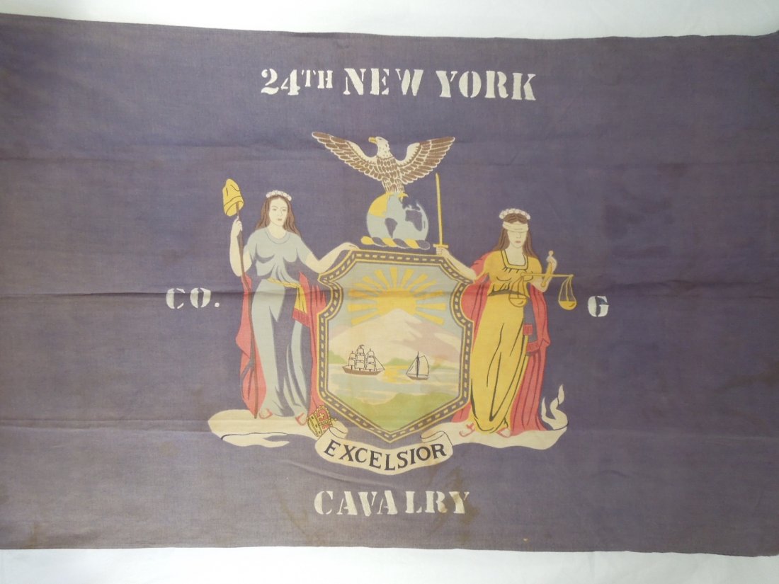 Civil War 24th New York Cavalry Co. G. Reunion Flag: Original late 1800s to early 1910s flag to Company G, 24th New York Cavalry which during the Civil War was made up of various Oswego County Soldiers from Orwell, Sandy Creek, Amboy, Oswego, New Haven 